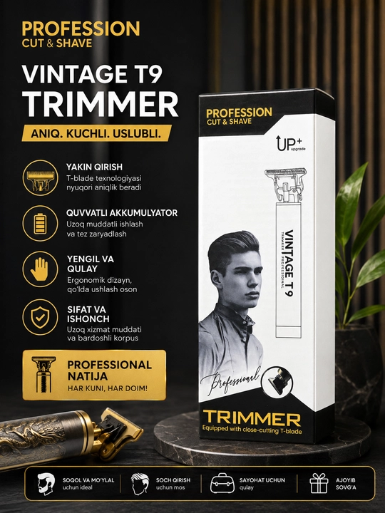 Vintage T9 Professional Trimmer – Soch va Soqol Uchun Professional Trimmer