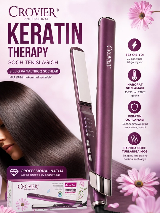 CROVIERX Keratin Therapy Professional Soch Tekislagich (Hair Straightener) - 