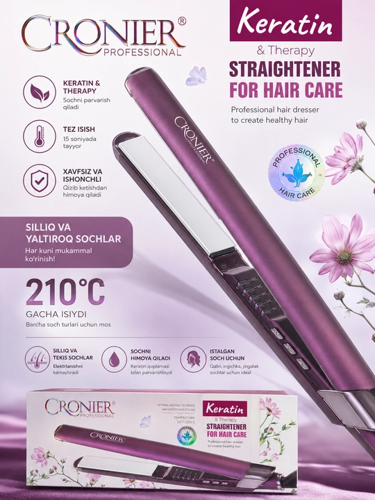 CROVIERX Keratin Therapy Professional Soch Tekislagich (Hair Straightener)