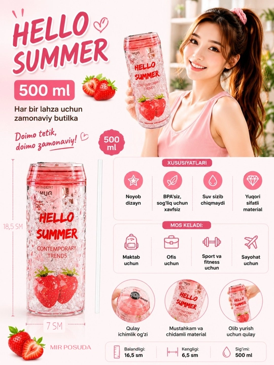 500 ml ichimlik butilkasi, keramika trubkali,  zamonaviy dizaynli idish - 