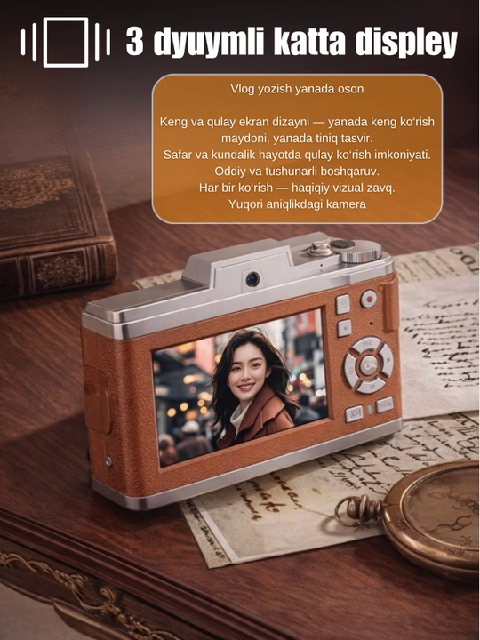 4K Ultra HD фотоаппарат фотокамера 64MP, экран 3", зум 16x, двусторонний,со вспышкой, 32GB