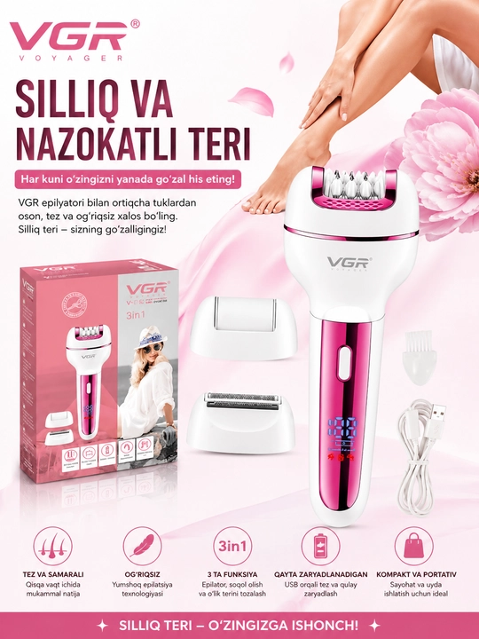 VGR V-732 3-in-1 Professional Ayollar uchun Elektr Epilyator - 