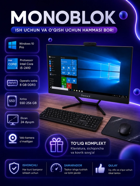 Device X ofis monobloki Intel Core i5, 8GB RAM, SSD 256GB, 24" Full HD ekran
