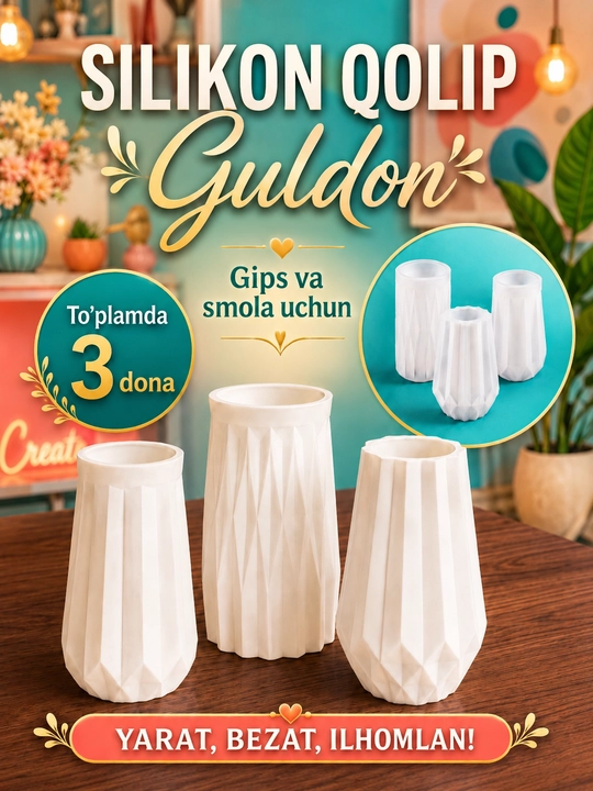 Silikon qolip, gullar uchun guldon, guldon qolipi, gips va smola uchun mold