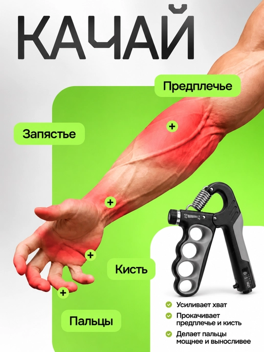 Эспандер со счетчиком для мышц рук, с регулятором, 5-100 кг