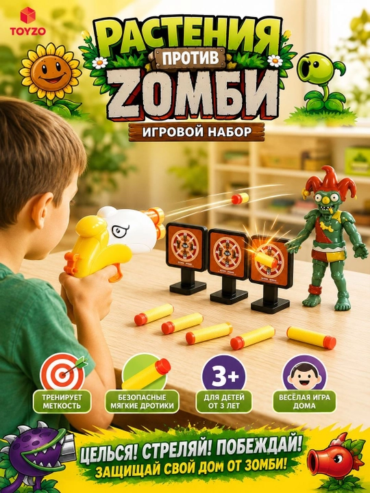 Игровой набор Растения против Зомби с бластером, зомби и мишенями