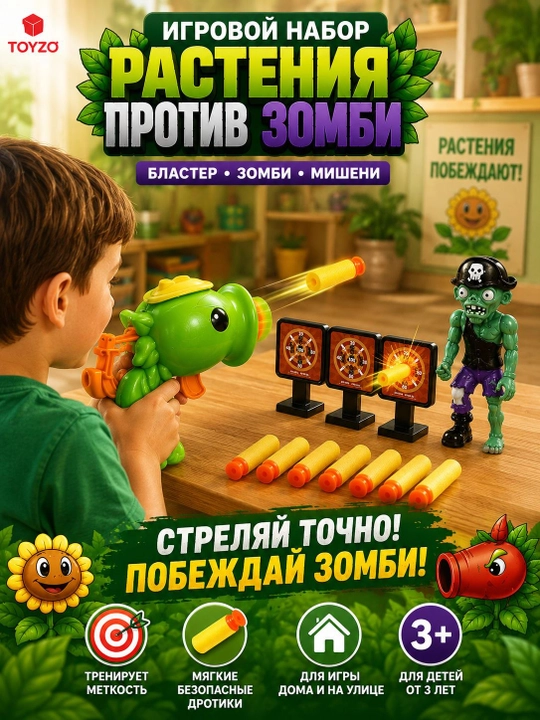 Игровой набор Растения против Зомби с бластером, зомби и мишенями