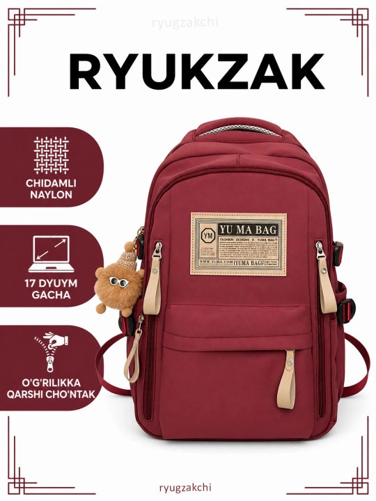 Ayollar ryukzagi, shahar uchun casual ryukzak, katta sig‘imli, maktab va universitet uchun