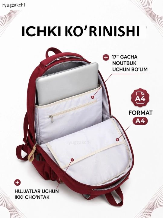 Ayollar ryukzagi, shahar uchun casual ryukzak, katta sig‘imli, maktab va universitet uchun