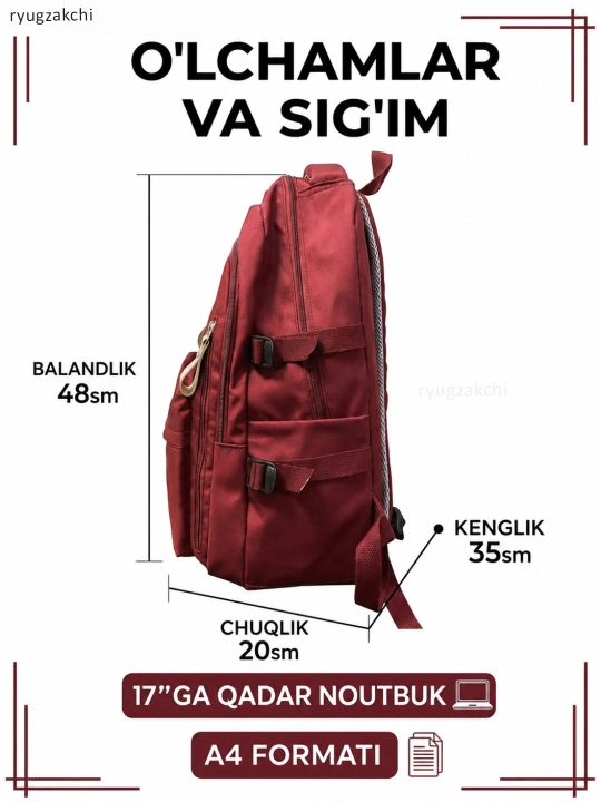 Ayollar ryukzagi, shahar uchun casual ryukzak, katta sig‘imli, maktab va universitet uchun