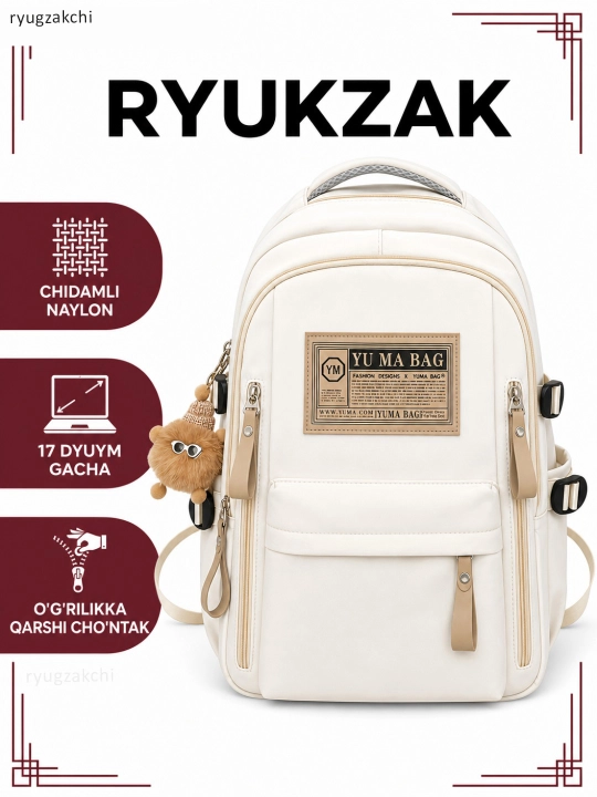 Ayollar ryukzagi, shahar uchun casual ryukzak, katta sig‘imli, maktab va universitet uchun