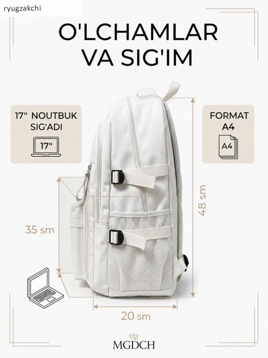 Ayollar ryukzagi, shahar uchun casual ryukzak, katta sig‘imli, maktab va universitet uchun