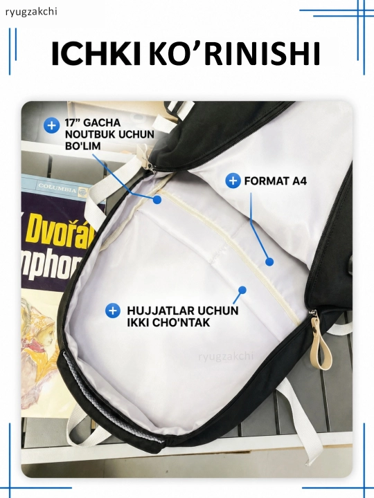 Ayollar ryukzagi, shahar uchun casual ryukzak, katta sig‘imli, maktab va universitet uchun