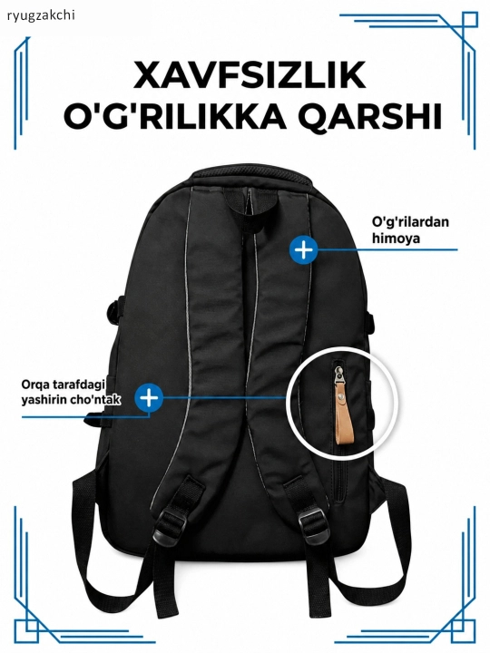 Ayollar ryukzagi, shahar uchun casual ryukzak, katta sig‘imli, maktab va universitet uchun