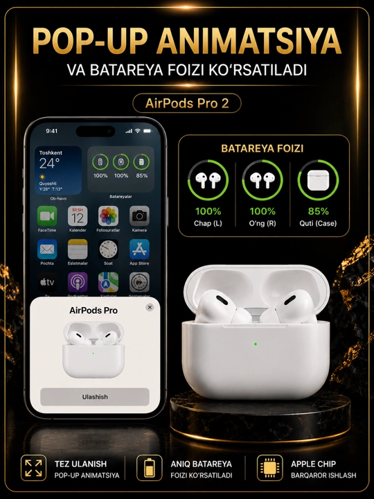 Pro 2 simsiz quloqchin, Bluetooth earbuds, premium stereo naushnik Type-C