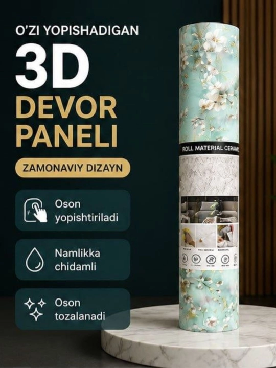 3D O‘zi yopishadigan gul naqshli gulqog‘ozlar-namlikka chidamli dekorativ devor qoplamasi - 