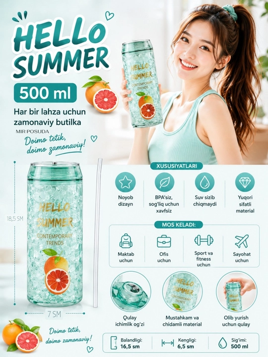 500 ml ichimlik butilkasi, keramika trubkali,  zamonaviy dizaynli idish - 