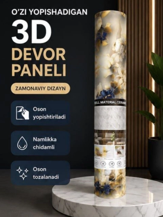 3D O‘zi yopishadigan gul naqshli gulqog‘ozlar-namlikka chidamli dekorativ devor qoplamasi - 