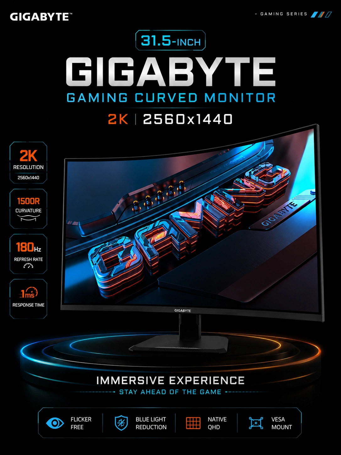 Gigabyte GS32QCA-EK 31.5" 2K QHD 180Hz изогнутый VA 1мс HDR за 3911180 сум со скидкой 61%. Uzum Market