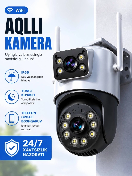 Wi-Fi PTZ IP Kuzatuv Kamerasi 360° – Tungi Ko‘rish, IP66, Telefon Orqali Boshqaruv - 