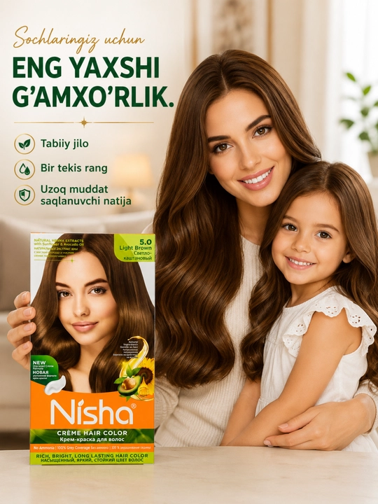 Nisha Qora xina soch bo'yog'i 138 g | Tabiiy henna, uzoq saqlanuvchi rang