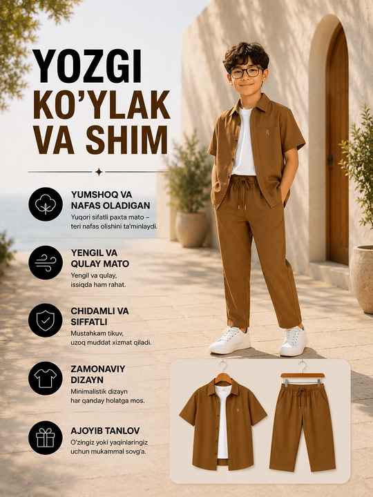 O‘g‘il bolalar uchun 3 ta 1 da kiyim to‘plami, uchtalik - 