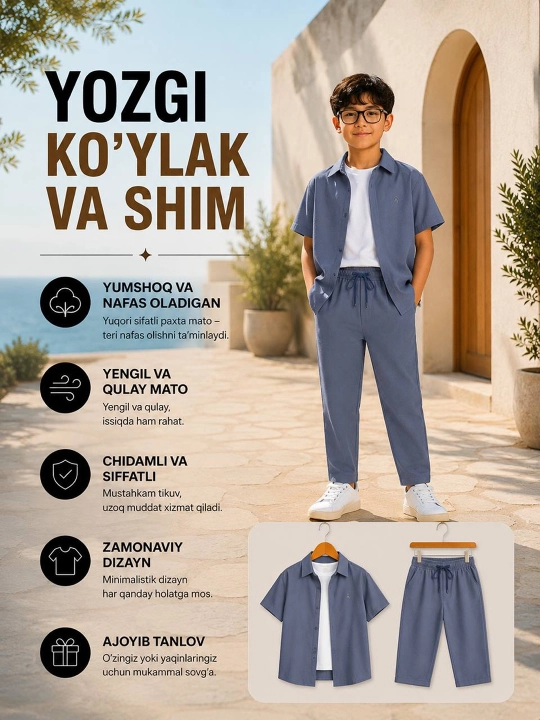 O‘g‘il bolalar uchun 3 ta 1 da kiyim to‘plami, uchtalik - 