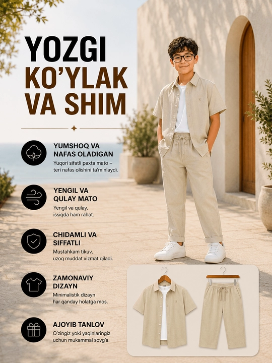 O‘g‘il bolalar uchun 3 ta 1 da kiyim to‘plami, uchtalik - 