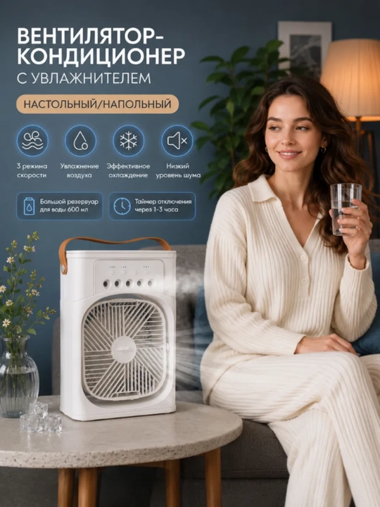 Portativ mini-konditsioner, namlagich, tozalagich va mini ventilyator, 3 tasi 1 da