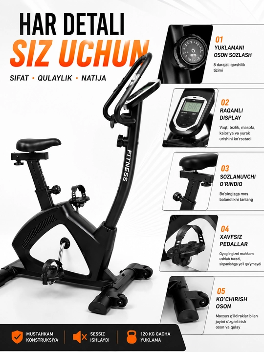 Ventilyatorli velotrenajyor, kardio velotrenajyor,fitnes velosipedi, uy va sport zal uchun