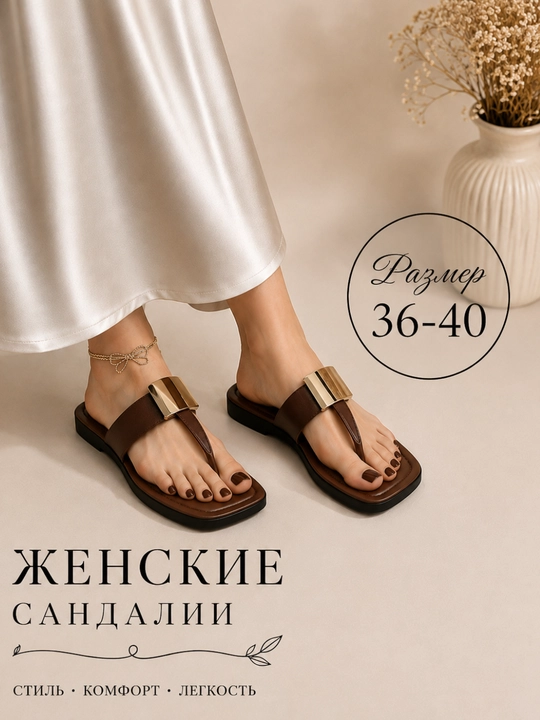 Женские шлепанцы в современном дизайне, С декоративной металлической отделкой, маломерка