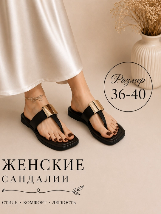 Женские шлепанцы в современном дизайне, С декоративной металлической отделкой, маломерка
