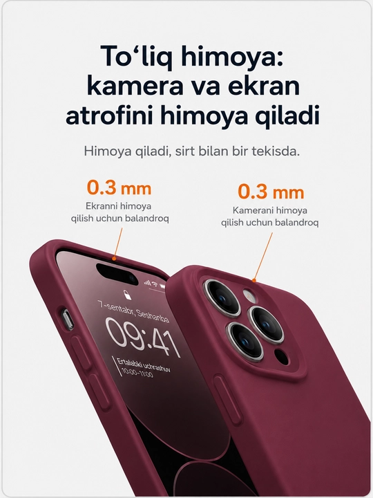Iphone 17, 16, 15, 14, 13, 12, 11 modellari uchun silikon g'ilof