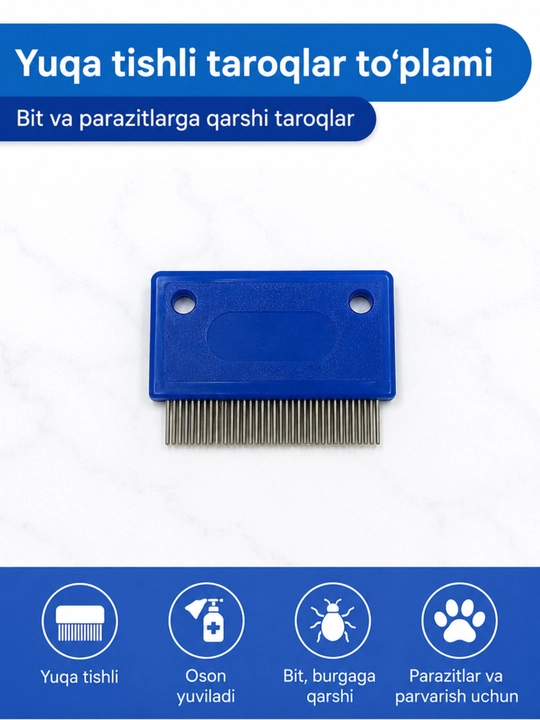 Bit va parazitlarga qarshi yuqa tishli taroqlar to‘plami. To'plamda (4 dona) taroq