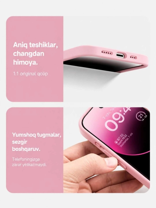 Iphone 17, 16, 15, 14, 13, 12, 11 modellari uchun silikon g'ilof