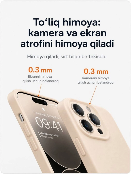 Iphone 17, 16, 15, 14, 13, 12, 11 modellari uchun silikon g'ilof
