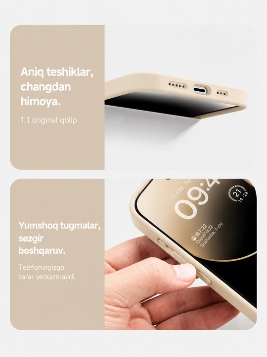 Iphone 17, 16, 15, 14, 13, 12, 11 modellari uchun silikon g'ilof