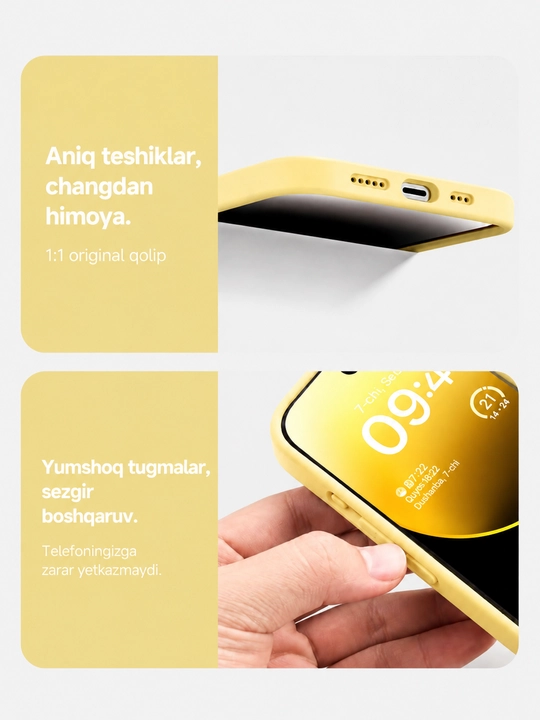 Iphone 17, 16, 15, 14, 13, 12, 11 modellari uchun silikon g'ilof