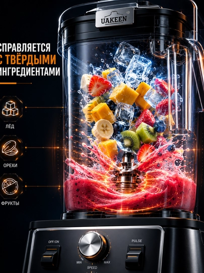 Блендер Uakeen ZL-2404, 2200Вт, 6 ножей из нержавеющей стали, 2л
