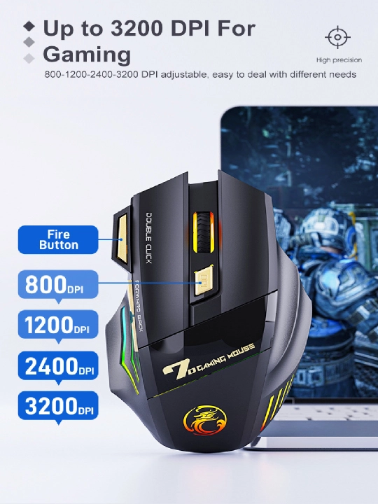 Simsiz shovqinsiz o‘yin sichqonchasi, 5 xil iMICE modeli, DPI 12800, RGB