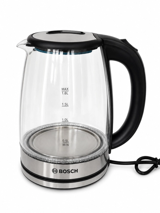 Tefal elektr choynak BOSCH 1.8L — 1500W quvvatli, LED yoritgichli zamonaviy choynak