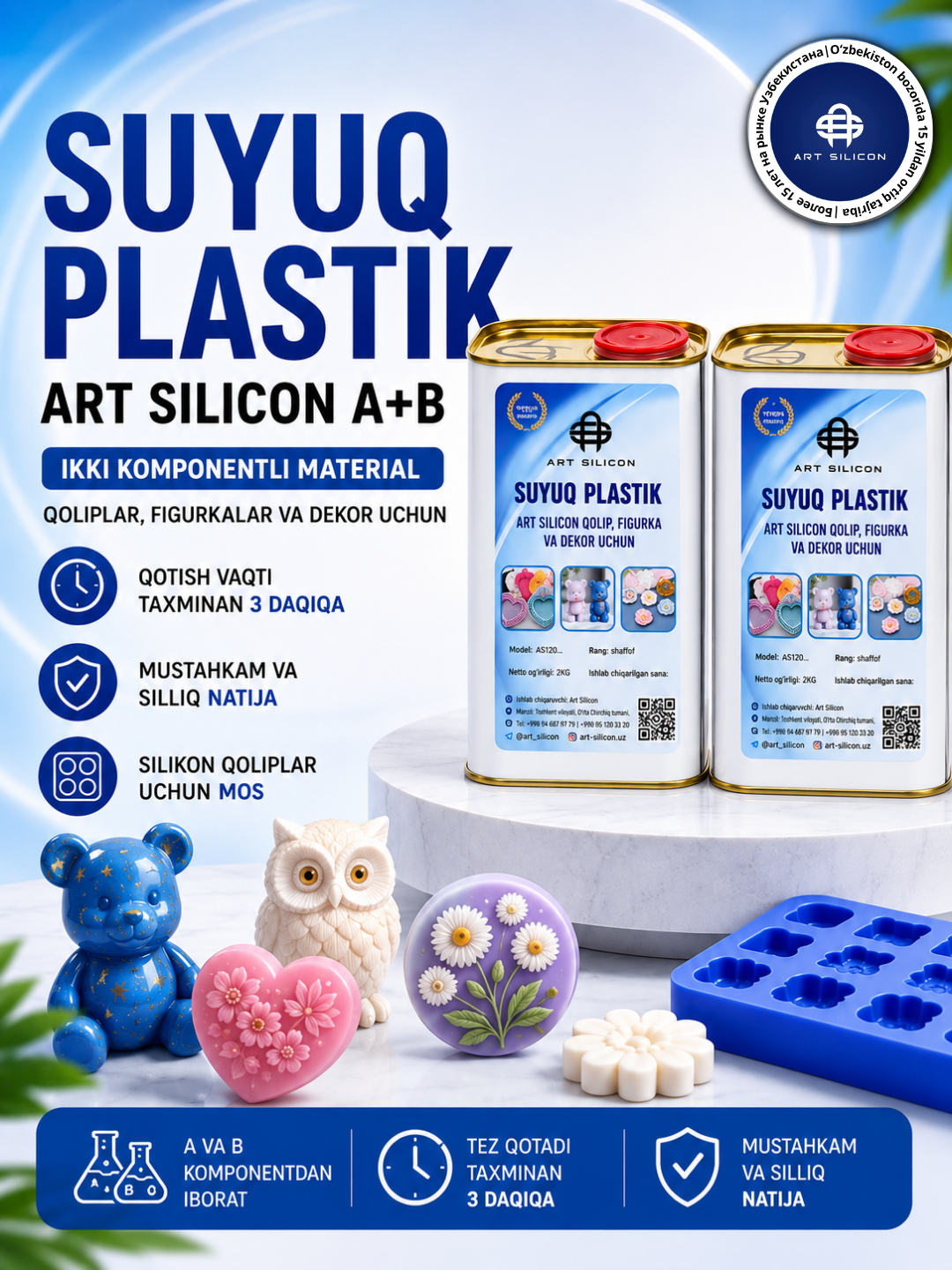 Art Silicon A+B suyuq plastigi, moldlar va figurkalar uchun