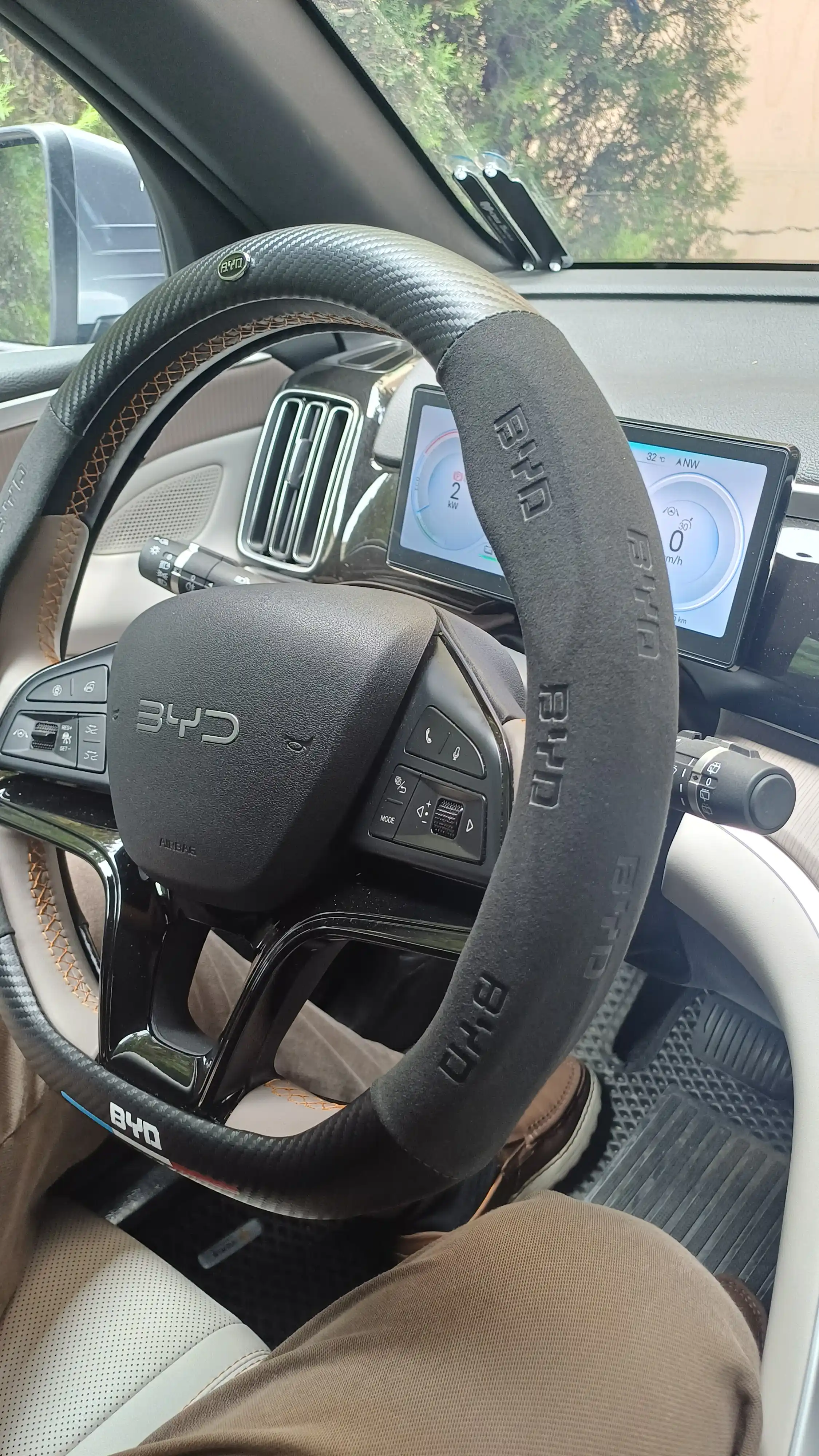 Карбоновый чехол на руль, оплетка руля на все модели BYD, D форма руля, алькантара