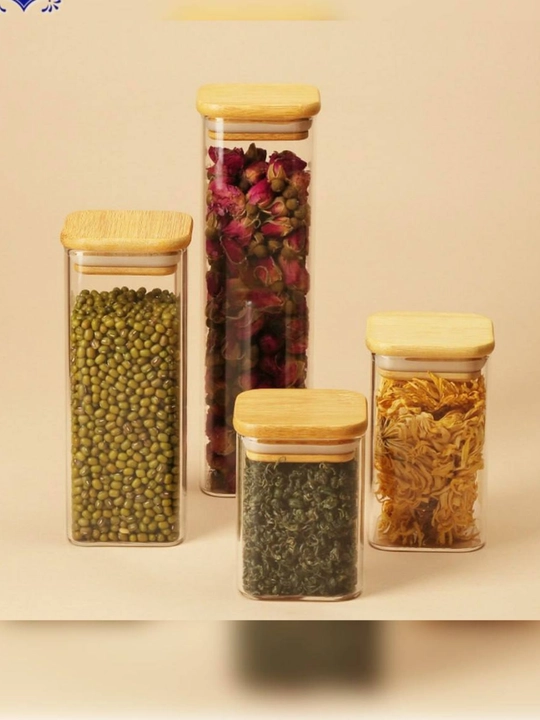 Bambuk qopqoqli shaffof spagetti saqlash idishi - 