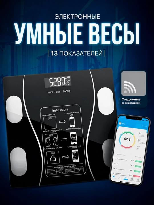 Электронные весы с дисплеем, максимальная нагрузка до 180 кг, современный стильный дизайн. - 