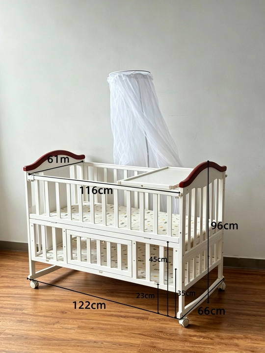 Детская кроватка, 2 в 1, с колыбелью, 120 × 60 см, из массива, матрас и подушка