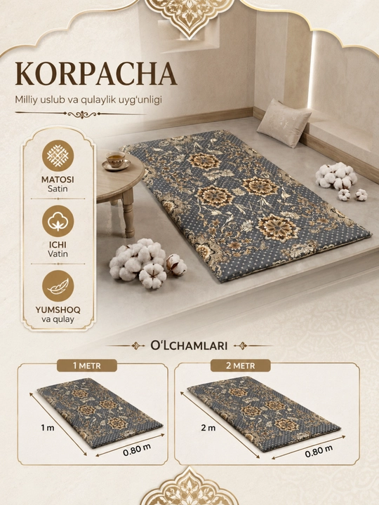 Korpacha, ko‘rpacha, mehmon korpchasi, yumshoq korpacha, 80x200/ 80x400 sm - 