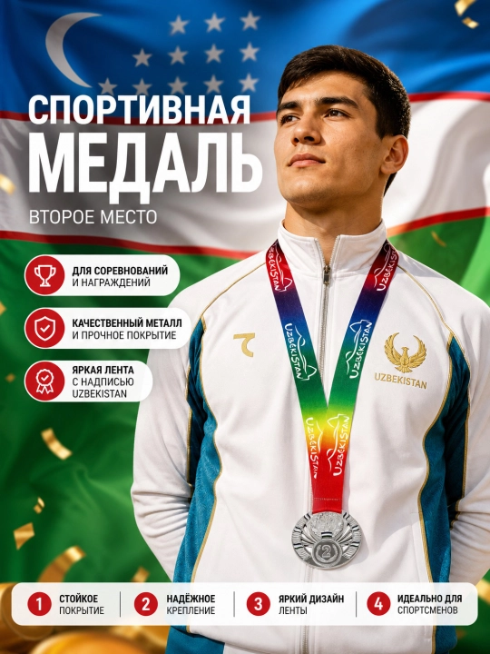 Sovrin medali, lentadagi metall, 1-oʻrin oltin, 2-oʻrin kumush, 3-oʻrin bronza - 