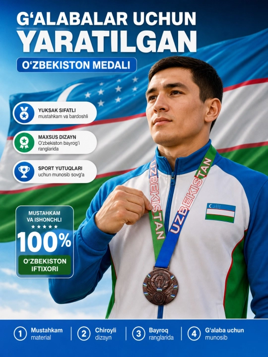 Sovrin medali, lentadagi metall, 1-oʻrin oltin, 2-oʻrin kumush, 3-oʻrin bronza - 