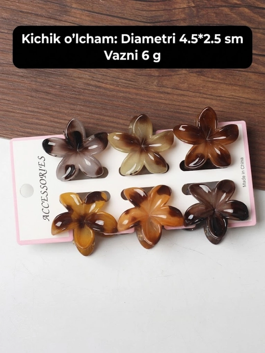 Gavayi gullari ko‘rinishidagi soch qisqichlari, mini to‘g‘nog‘ich, 6 ta to‘plam, turli ranglarda - 